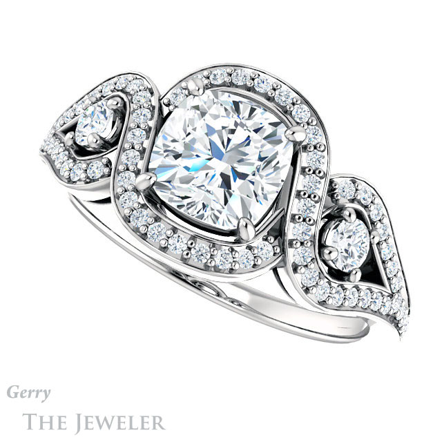 Cushion Cut Forever One Moissanite Engagement Ring #GTJ1044-cushion-fo-w