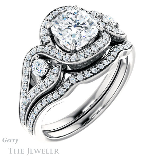 Cushion Cut Forever One Moissanite Engagement Ring #GTJ1044-cushion-fo-w