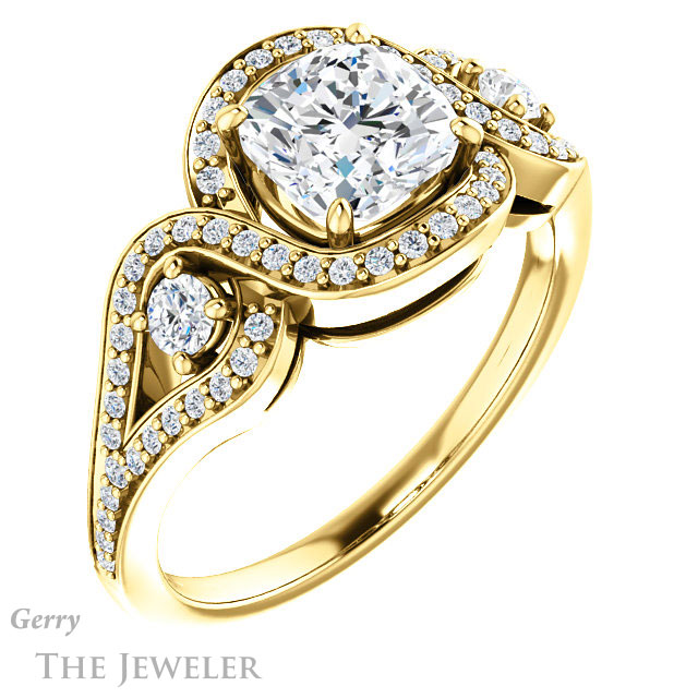 Cushion Cut Forever One Moissanite Engagement Ring #GTJ1044-cushion-fo-y