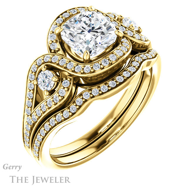 Cushion Cut Forever One Moissanite Engagement Ring #GTJ1044-cushion-fo-y