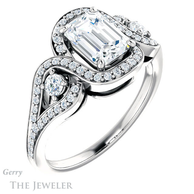 Emerald Cut Forever Brilliant Moissanite Engagement Ring #GTJ1044-emerald-fb-w