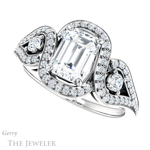 Emerald Cut Forever Brilliant Moissanite Engagement Ring #GTJ1044-emerald-fb-w