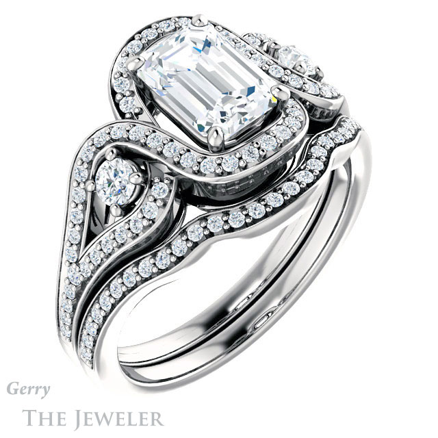 Emerald Cut Forever Brilliant Moissanite Engagement Ring #GTJ1044-emerald-fb-w