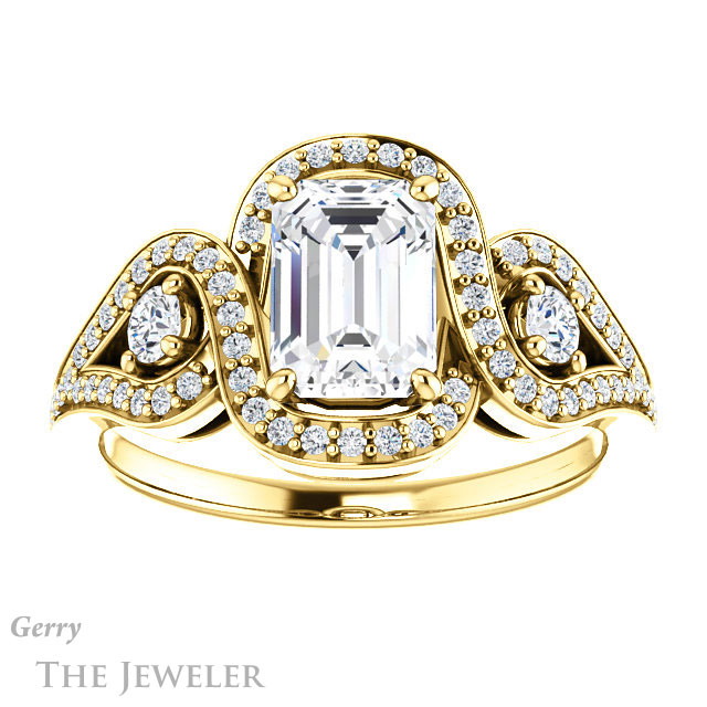 Emerald Cut Forever Brilliant Moissanite Engagement Ring #GTJ1044-emerald-fb-y