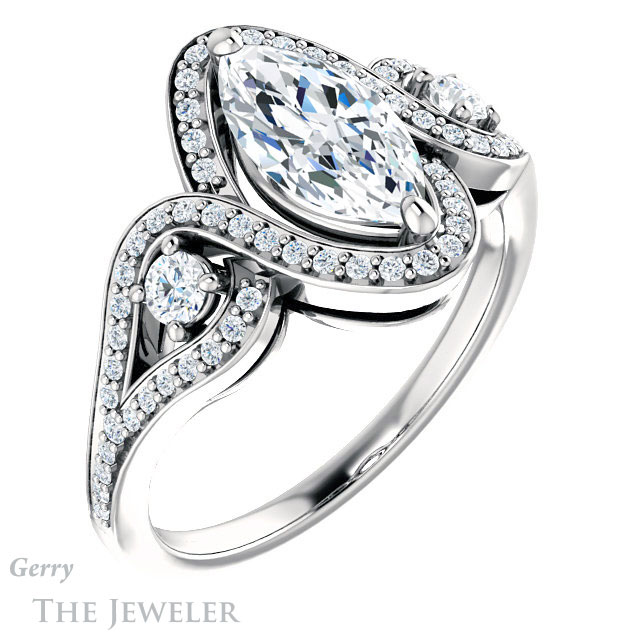 Marquise Cut Forever Brilliant Moissanite Engagement Ring #GTJ1044-marquise-fb-w