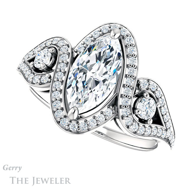 Marquise Cut Forever Brilliant Moissanite Engagement Ring #GTJ1044-marquise-fb-w