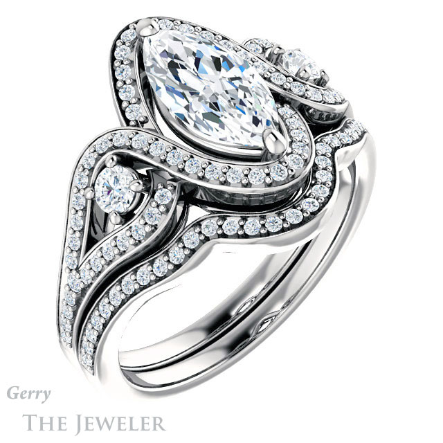 Marquise Cut Forever Brilliant Moissanite Engagement Ring #GTJ1044-marquise-fb-w