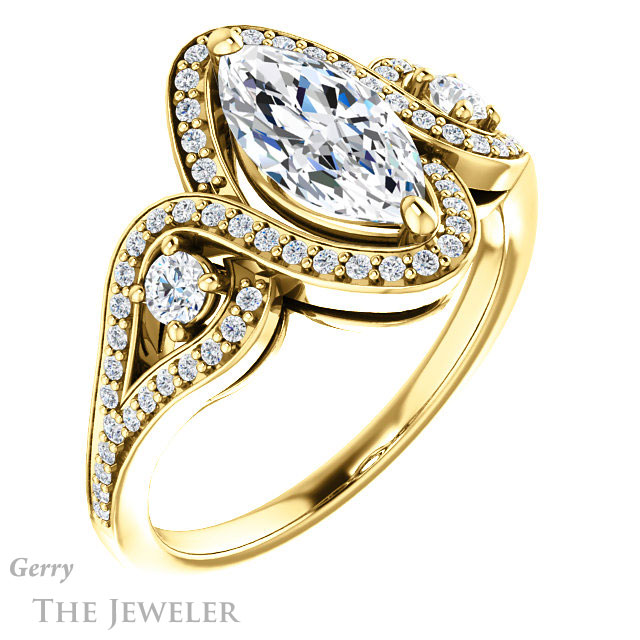 Marquise Cut Forever One Moissanite Engagement Ring #GTJ1044-marquise-fb-y 4 Marquise Cut Forever Brilliant Moissanite Engagement Ring #GTJ1044-marquise-fb-y