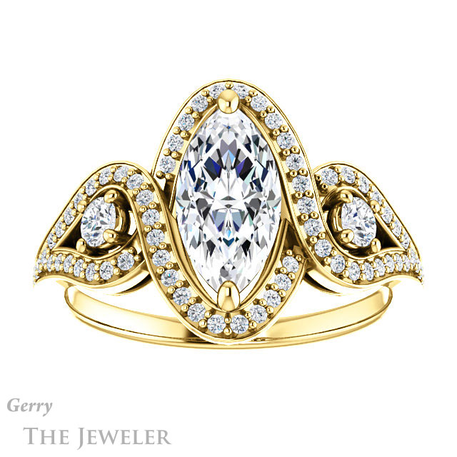 Marquise Cut Forever Brilliant Moissanite Engagement Ring #GTJ1044-marquise-fb-y