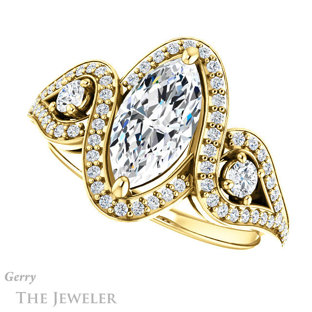 Marquise Cut Forever One Moissanite Engagement Ring #GTJ1044-marquise-fb-y 5 Marquise Cut Forever Brilliant Moissanite Engagement Ring #GTJ1044-marquise-fb-y
