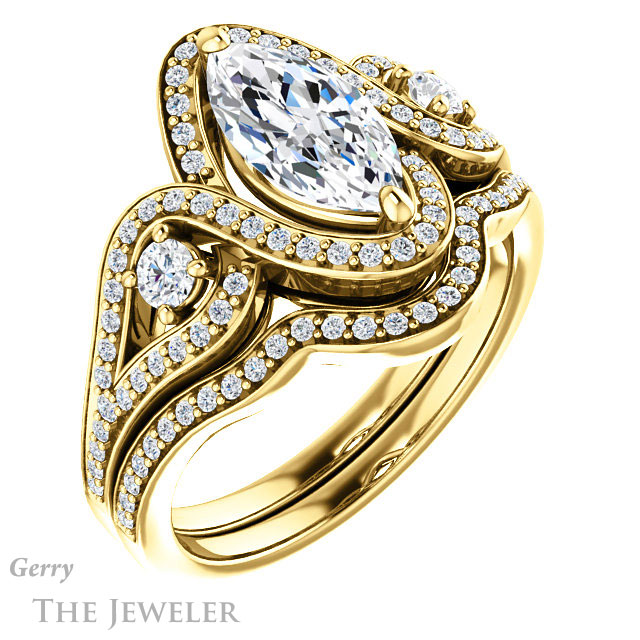 Marquise Cut Forever One Moissanite Engagement Ring #GTJ1044-marquise-fb-y 6 Marquise Cut Forever Brilliant Moissanite Engagement Ring #GTJ1044-marquise-fb-y