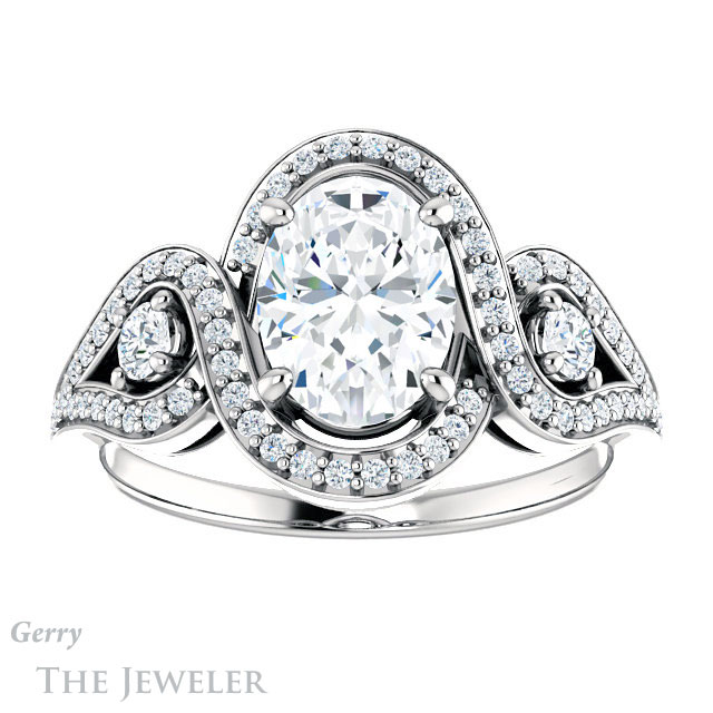 Oval Shaped Forever One Moissanite Engagement Ring #GTJ1044-oval-fo-w 1 Oval Shaped Forever One Moissanite Engagement Ring #GTJ1044-oval-fo-w