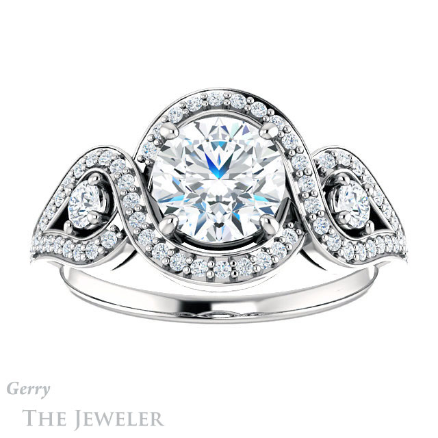 Round Cut Forever One Moissanite Engagement Ring #GTJ1044-round-fo-w