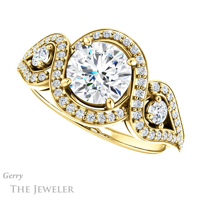 Round Cut Forever One Moissanite Engagement Ring #GTJ1044-round-fo-y
