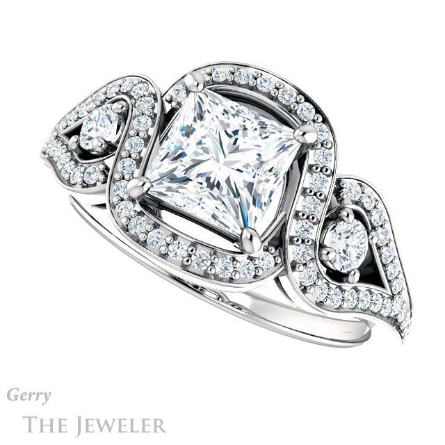 Princess Cut Forever One Moissanite Engagement Ring #GTJ1044-square-fo-w 5 Princess Cut Forever One Moissanite Engagement Ring #GTJ1044-square-fo-w
