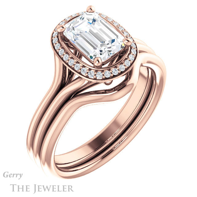 Emerald Cut Forever One Moissanite Engagement Ring #GTJ1045-emerald-fb-r 6 Emerald Cut Forever Brilliant Moissanite Engagement Ring #GTJ1045-emerald-fb-r