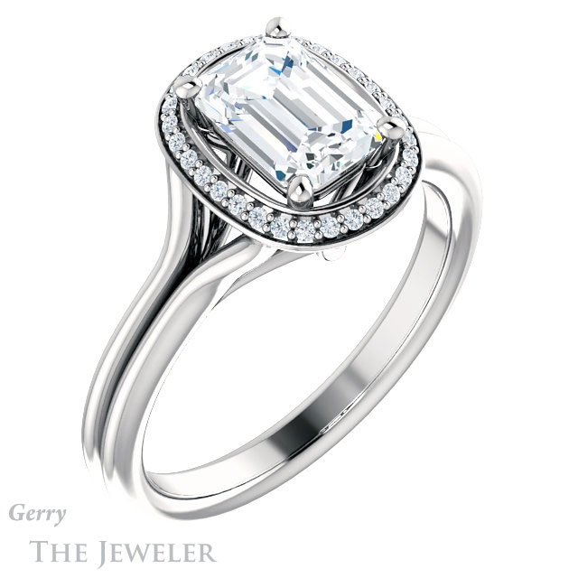 Emerald Cut Forever One Moissanite Engagement Ring #GTJ1045-emerald-fb-w 4 Emerald Cut Forever Brilliant Moissanite Engagement Ring #GTJ1045-emerald-fb-w