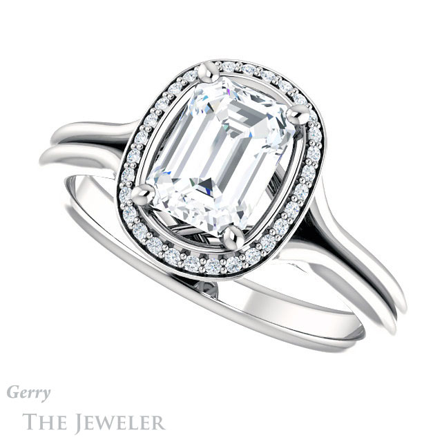 Emerald Cut Forever One Moissanite Engagement Ring #GTJ1045-emerald-fb-w 5 Emerald Cut Forever Brilliant Moissanite Engagement Ring #GTJ1045-emerald-fb-w