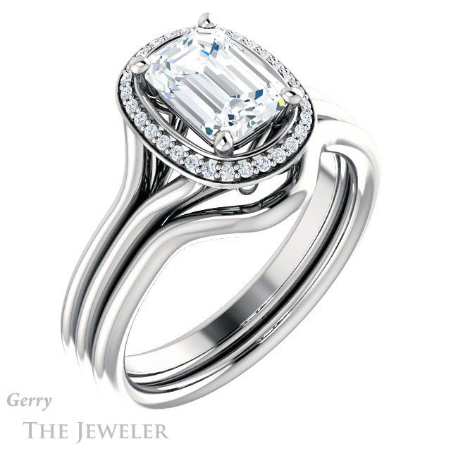 Emerald Cut Forever One Moissanite Engagement Ring #GTJ1045-emerald-fb-w 6 Emerald Cut Forever Brilliant Moissanite Engagement Ring #GTJ1045-emerald-fb-w