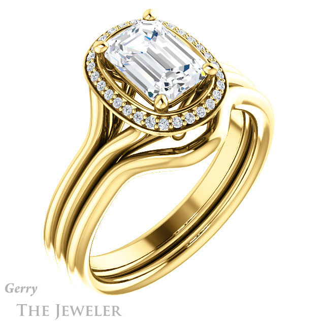 Emerald Cut Forever Brilliant Moissanite Engagement Ring #GTJ1045-emerald-fb-y
