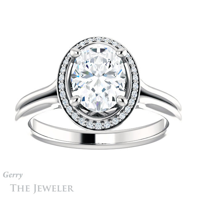 Oval Shaped Forever One Moissanite Engagement Ring #GTJ1045-oval-fo-w