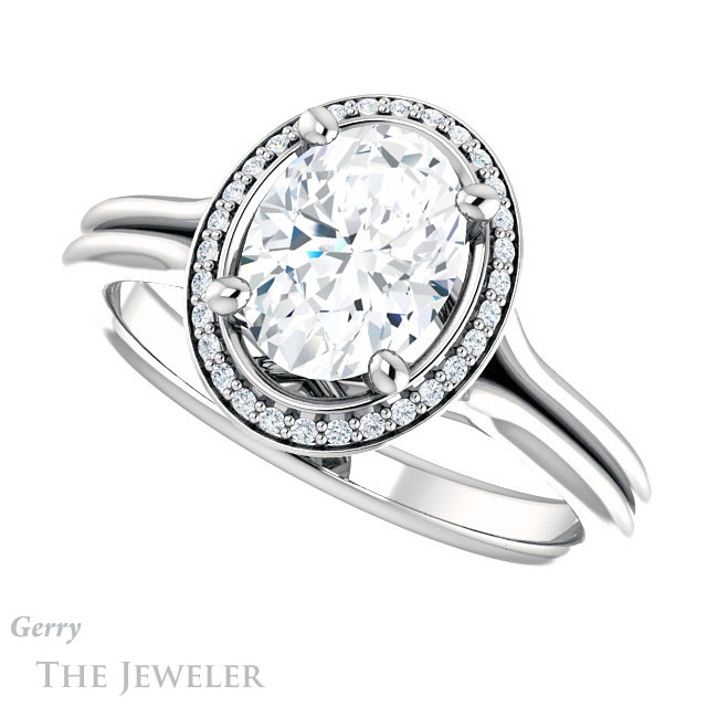 Oval Shaped Forever One Moissanite Engagement Ring #GTJ1045-oval-fo-w