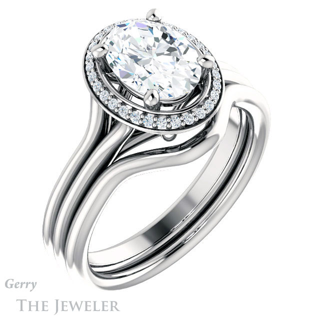 Oval Shaped Forever One Moissanite Engagement Ring #GTJ1045-oval-fo-w