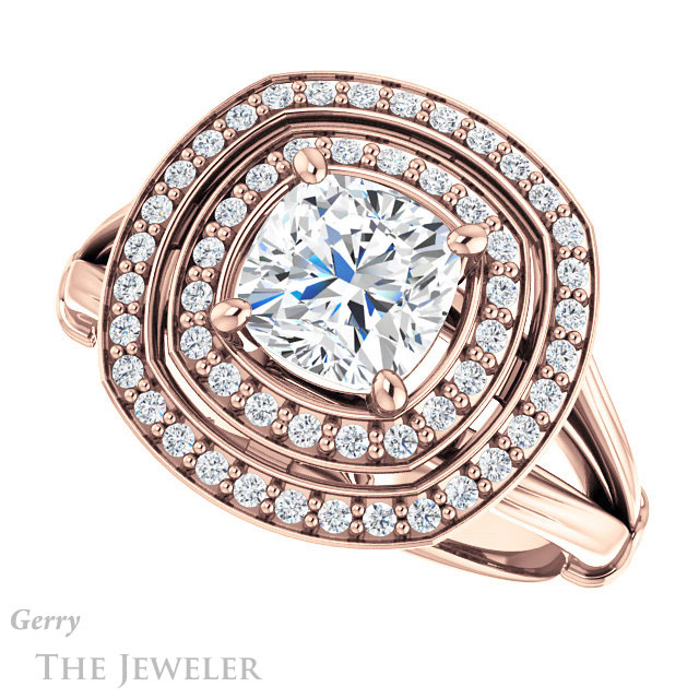 Cushion Cut Forever One Moissanite Engagement Ring #GTJ1046-cushion-fo-r | Gerry The Jeweler Cushion Cut Forever One Moissanite Engagement Ring #GTJ1046-cushion-fo-r