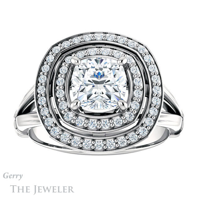 Cushion Cut Forever One Moissanite Engagement Ring #GTJ1046-cushion-fo-w | Gerry The Jeweler Cushion Cut Forever One Moissanite Engagement Ring #GTJ1046-cushion-fo-w
