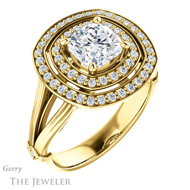 Cushion Cut Forever One Moissanite Engagement Ring #GTJ1046-cushion-fo-y | Gerry The Jeweler Cushion Cut Forever One Moissanite Engagement Ring #GTJ1046-cushion-fo-y