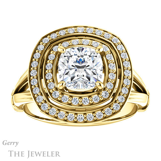 Cushion Cut Forever One Moissanite Engagement Ring #GTJ1046-cushion-fo-y | Gerry The Jeweler Cushion Cut Forever One Moissanite Engagement Ring #GTJ1046-cushion-fo-y