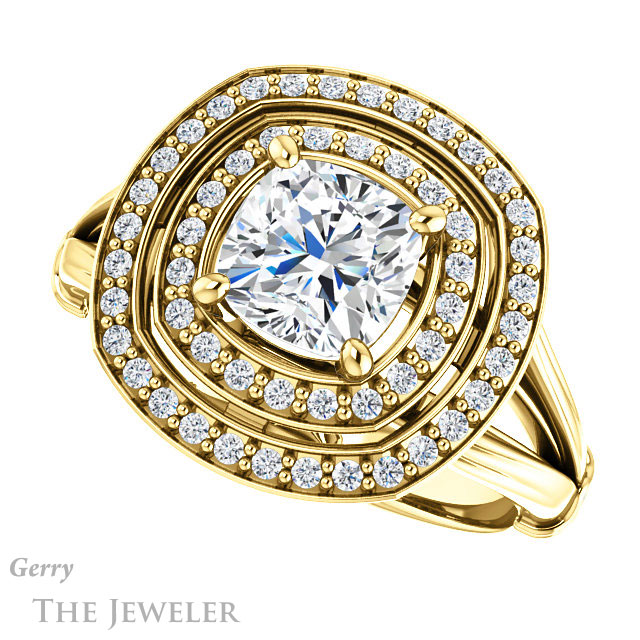 Cushion Cut Forever One Moissanite Engagement Ring #GTJ1046-cushion-fo-y | Gerry The Jeweler Cushion Cut Forever One Moissanite Engagement Ring #GTJ1046-cushion-fo-y