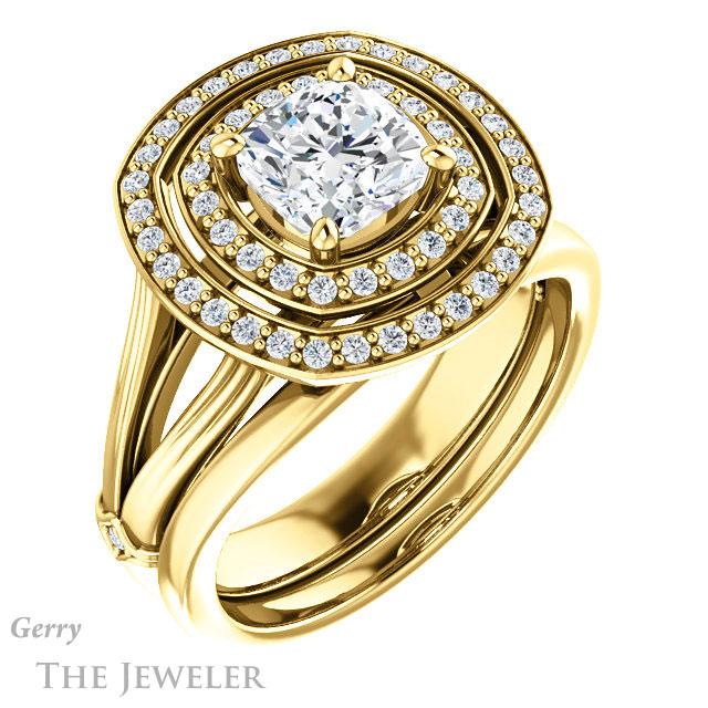 Cushion Cut Forever One Moissanite Engagement Ring #GTJ1046-cushion-fo-y | Gerry The Jeweler Cushion Cut Forever One Moissanite Engagement Ring #GTJ1046-cushion-fo-y