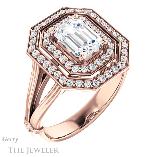 Emerald Cut Forever One Moissanite Engagement Ring #GTJ1046-emerald-fb-r | Gerry The Jeweler Emerald Cut Forever Brilliant Moissanite Engagement Ring #GTJ1046-emerald-fb-r