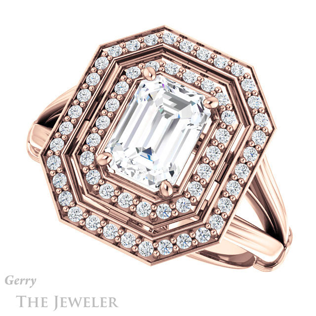 Emerald Cut Forever One Moissanite Engagement Ring #GTJ1046-emerald-fb-r | Gerry The Jeweler Emerald Cut Forever Brilliant Moissanite Engagement Ring #GTJ1046-emerald-fb-r
