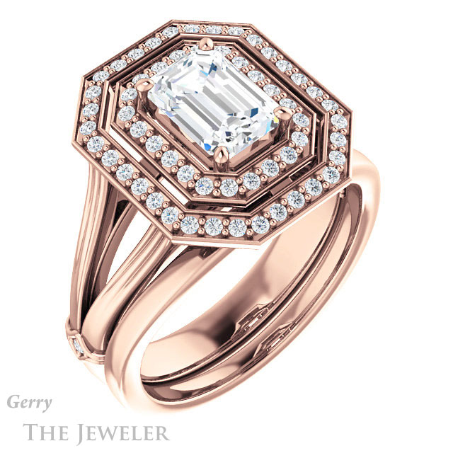 Emerald Cut Forever One Moissanite Engagement Ring #GTJ1046-emerald-fb-r | Gerry The Jeweler Emerald Cut Forever Brilliant Moissanite Engagement Ring #GTJ1046-emerald-fb-r