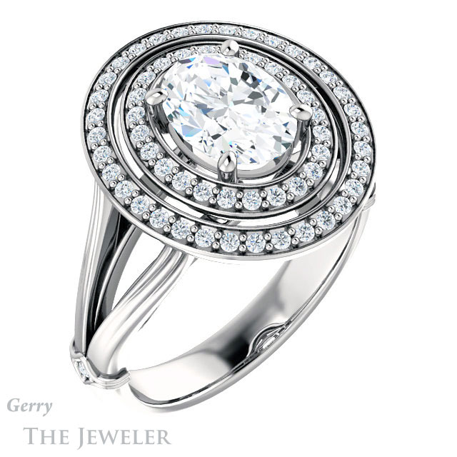 Oval Shaped Forever One Moissanite Engagement Ring #GTJ1046-oval-fo-w | Gerry The Jeweler Oval Shaped Forever One Moissanite Engagement Ring #GTJ1046-oval-fo-w