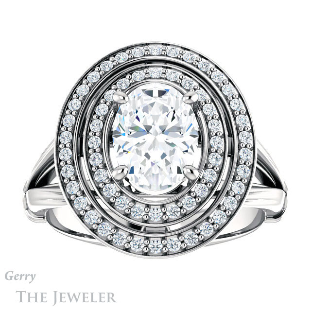 Oval Shaped Forever One Moissanite Engagement Ring #GTJ1046-oval-fo-w | Gerry The Jeweler Oval Shaped Forever One Moissanite Engagement Ring #GTJ1046-oval-fo-w