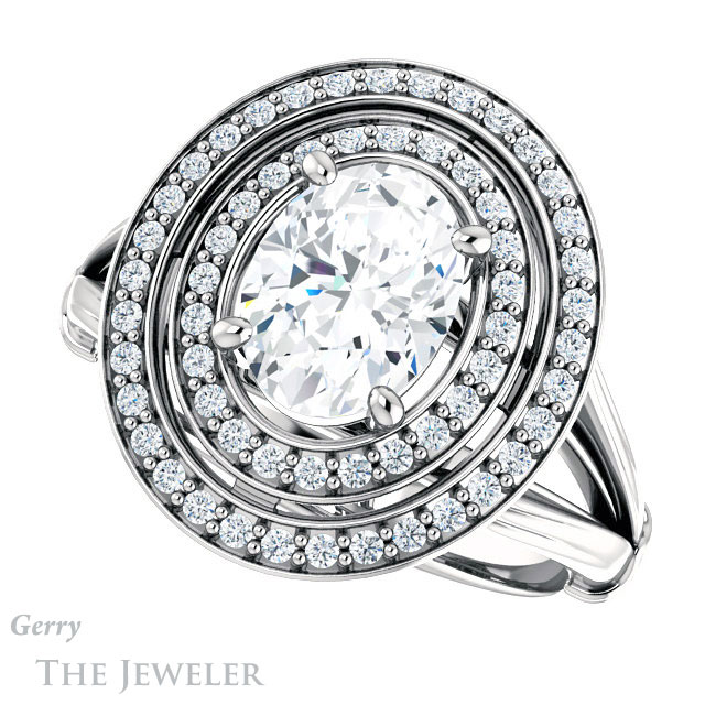 Oval Shaped Forever One Moissanite Engagement Ring #GTJ1046-oval-fo-w | Gerry The Jeweler Oval Shaped Forever One Moissanite Engagement Ring #GTJ1046-oval-fo-w