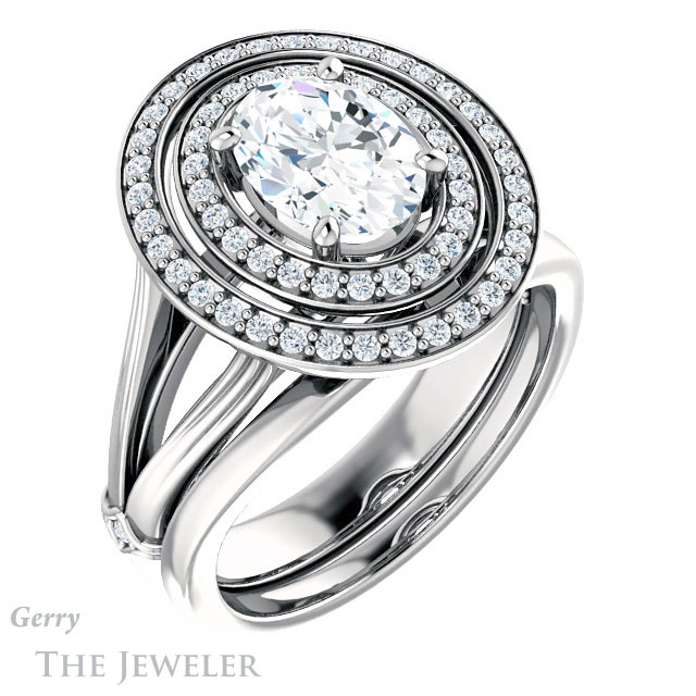 Oval Shaped Forever One Moissanite Engagement Ring #GTJ1046-oval-fo-w | Gerry The Jeweler Oval Shaped Forever One Moissanite Engagement Ring #GTJ1046-oval-fo-w