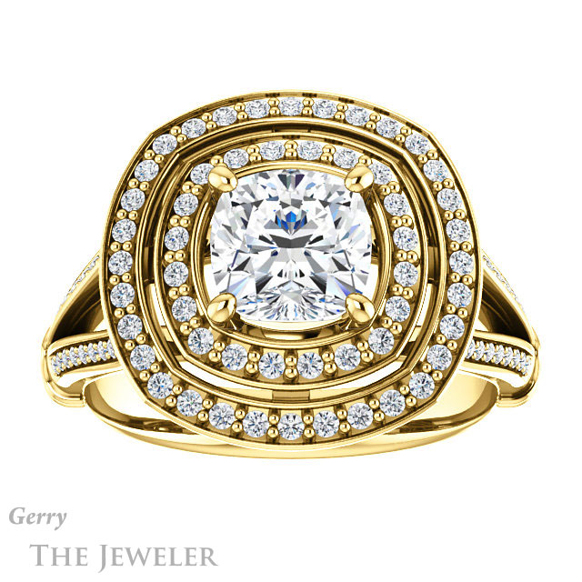 Cushion Cut Forever One Moissanite Engagement Ring #GTJ1047-cushion-fo-y | Gerry The Jeweler Cushion Cut Forever One Moissanite Engagement Ring #GTJ1047-cushion-fo-y