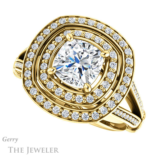 Cushion Cut Forever One Moissanite Engagement Ring #GTJ1047-cushion-fo-y | Gerry The Jeweler Cushion Cut Forever One Moissanite Engagement Ring #GTJ1047-cushion-fo-y