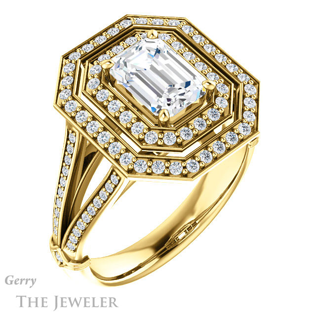 Emerald Cut Forever One Moissanite Engagement Ring #GTJ1047-emerald-fb-y | Gerry The Jeweler Emerald Cut Forever Brilliant Moissanite Engagement Ring #GTJ1047-emerald-fb-y