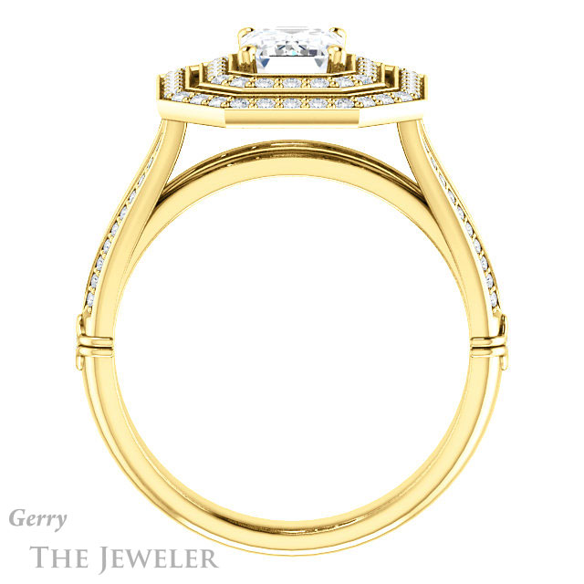 Emerald Cut Forever One Moissanite Engagement Ring #GTJ1047-emerald-fb-y | Gerry The Jeweler Emerald Cut Forever Brilliant Moissanite Engagement Ring #GTJ1047-emerald-fb-y
