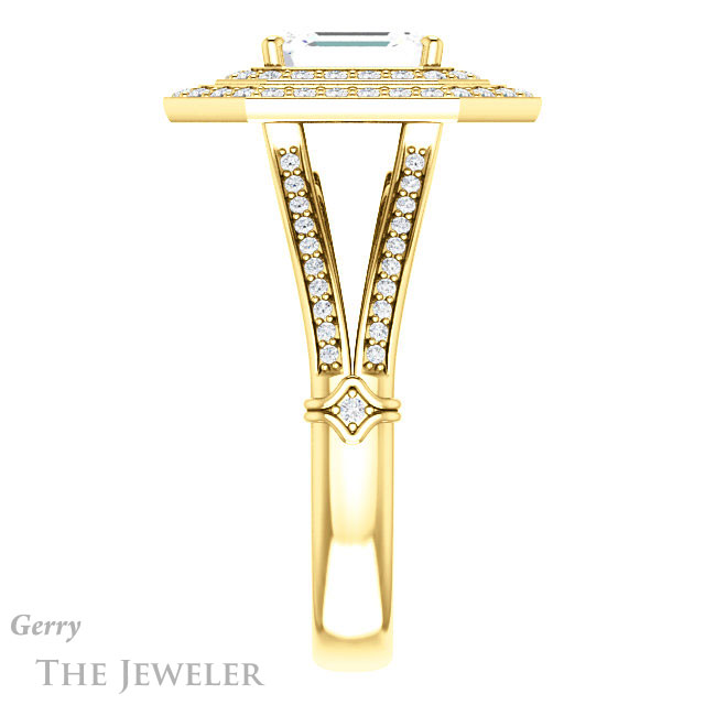 Emerald Cut Forever One Moissanite Engagement Ring #GTJ1047-emerald-fb-y | Gerry The Jeweler Emerald Cut Forever Brilliant Moissanite Engagement Ring #GTJ1047-emerald-fb-y