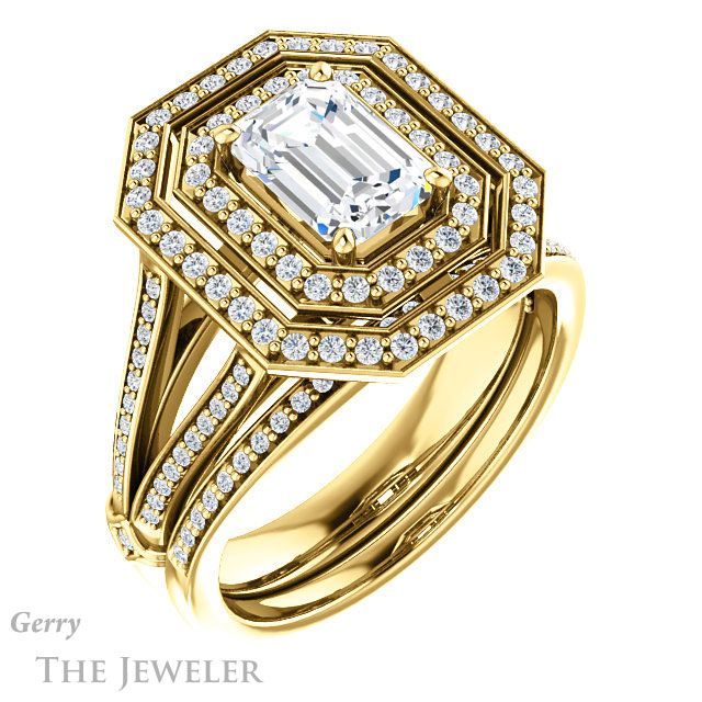 Emerald Cut Forever One Moissanite Engagement Ring #GTJ1047-emerald-fb-y | Gerry The Jeweler Emerald Cut Forever Brilliant Moissanite Engagement Ring #GTJ1047-emerald-fb-y