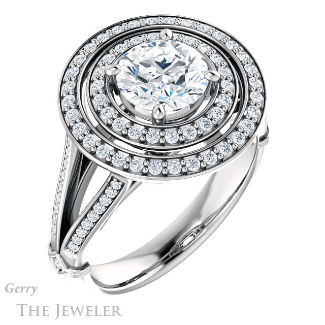 Round Cut Forever One Moissanite Engagement Ring #GTJ1047-round-fo-w | Gerry The Jeweler Round Cut Forever One Moissanite Engagement Ring #GTJ1047-round-fo-w