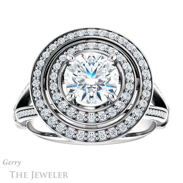 Round Cut Forever One Moissanite Engagement Ring #GTJ1047-round-fo-w | Gerry The Jeweler Round Cut Forever One Moissanite Engagement Ring #GTJ1047-round-fo-w