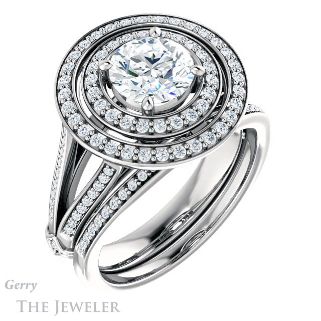 Round Cut Forever One Moissanite Engagement Ring #GTJ1047-round-fo-w | Gerry The Jeweler Round Cut Forever One Moissanite Engagement Ring #GTJ1047-round-fo-w