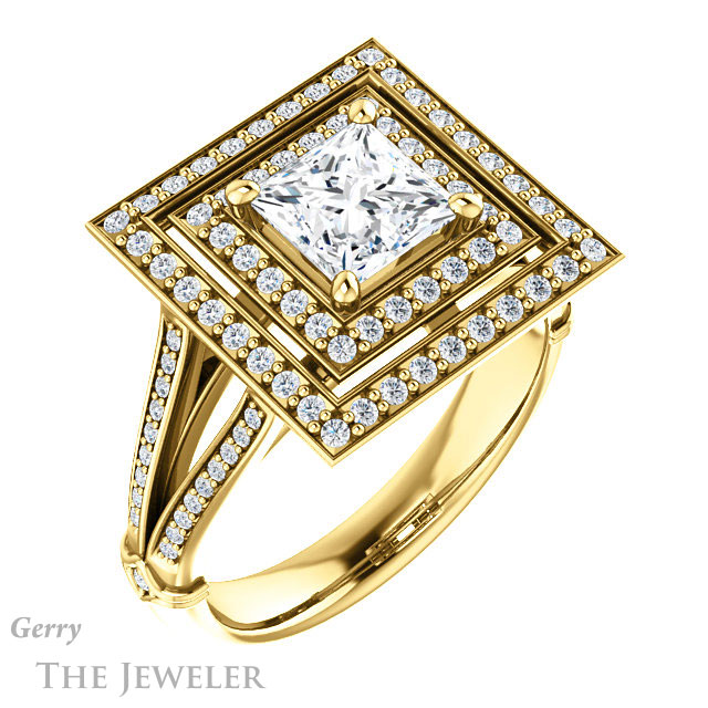Princess Cut Forever One Moissanite Engagement Ring #GTJ1047-square-fo-y | Gerry The Jeweler Princess Cut Forever One Moissanite Engagement Ring #GTJ1047-square-fo-y